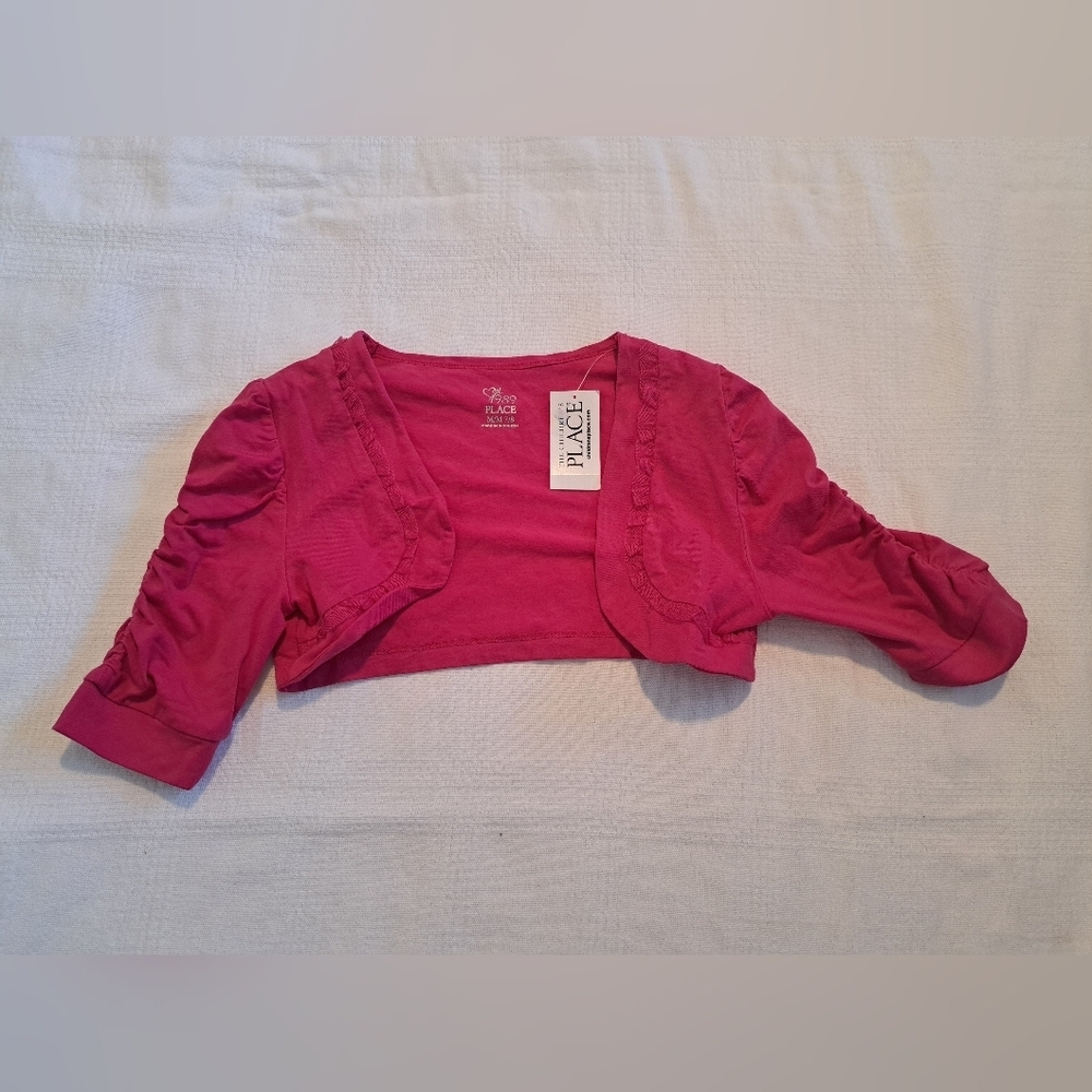 Place girls size 7/8 pink bolero sweater 3/4 sleeve tulle trim, New